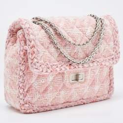 Pre Owned Chanel Pink Quilted Tweed Square Reissue 2.55 Flap Bag