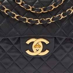 Chanel Black Quilted Lambskin Leather Maxi Vintage Classic Single Flap Bag