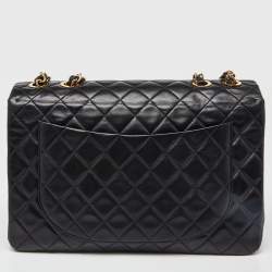 Chanel Black Quilted Lambskin Leather Maxi Vintage Classic Single Flap Bag