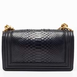 Pre Owned Chanel Black Python and Leather Medium Boy Flap Bag