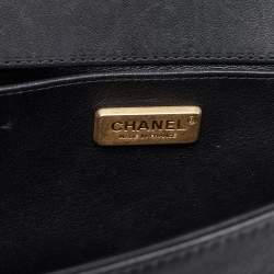 Pre Owned Chanel Black Python and Leather Medium Boy Flap Bag