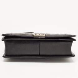 Pre Owned Chanel Black Quilted Leather Large Boy Flap Bag