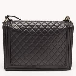 Pre Owned Chanel Black Quilted Leather Large Boy Flap Bag