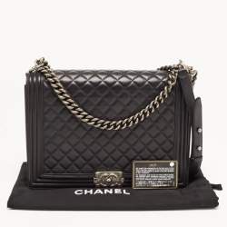 Pre Owned Chanel Black Quilted Leather Large Boy Flap Bag