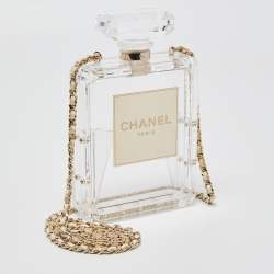 Pre Owned Chanel Clear/Gold Plexiglass Perfume Bottle Evening Bag
