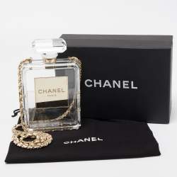 Pre Owned Chanel Clear/Gold Plexiglass Perfume Bottle Evening Bag