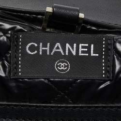 Pre Owned Chanel Black Cotton and Leather Camellia Terry Beach Tote w/ Towel