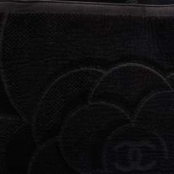 Pre Owned Chanel Black Cotton and Leather Camellia Terry Beach Tote w/ Towel