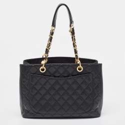 Pre Owned Chanel Black Quilted Caviar Leather Grand Shopping Tote
