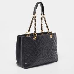 Pre Owned Chanel Black Quilted Caviar Leather Grand Shopping Tote