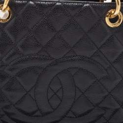 Pre Owned Chanel Black Quilted Caviar Leather Grand Shopping Tote