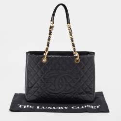 Pre Owned Chanel Black Quilted Caviar Leather Grand Shopping Tote