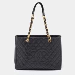 Pre Owned Chanel Black Quilted Caviar Leather Grand Shopping Tote