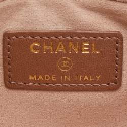 Pre Owned Chanel Bronze Leather Camelia Embossed Phone Pouch