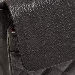 Pre Owned Chanel Black Quilted Caviar Leather Jumbo Classic Double Flap Bag
