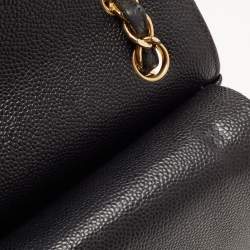 Pre Owned Chanel Black Quilted Caviar Leather Jumbo Classic Double Flap Bag