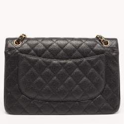 Pre Owned Chanel Black Quilted Caviar Leather Jumbo Classic Double Flap Bag