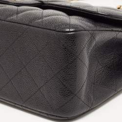 Pre Owned Chanel Black Quilted Caviar Leather Jumbo Classic Double Flap Bag