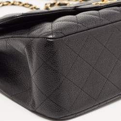 Pre Owned Chanel Black Quilted Caviar Leather Jumbo Classic Double Flap Bag