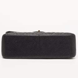 Pre Owned Chanel Black Quilted Caviar Leather Jumbo Classic Double Flap Bag