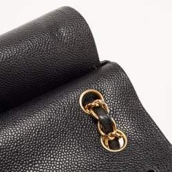 Pre Owned Chanel Black Quilted Caviar Leather Jumbo Classic Double Flap Bag
