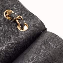 Pre Owned Chanel Black Quilted Caviar Leather Jumbo Classic Double Flap Bag