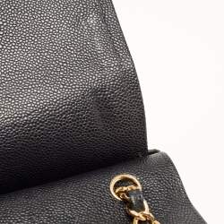 Pre Owned Chanel Black Quilted Caviar Leather Jumbo Classic Double Flap Bag