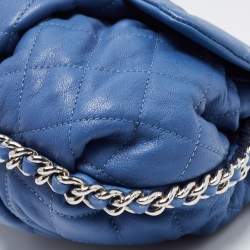 Pre Owned Chanel Blue Quilted Leather CC Flap Chain Around Bag