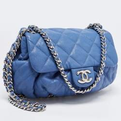 Pre Owned Chanel Blue Quilted Leather CC Flap Chain Around Bag