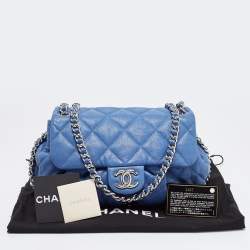 Pre Owned Chanel Blue Quilted Leather CC Flap Chain Around Bag