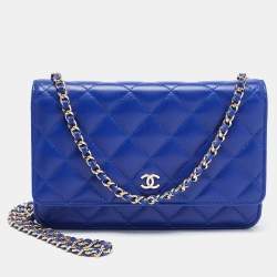 Pre Owned Chanel Blue Quilted Leather WOC Bag