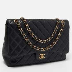 Pre Owned Chanel Black Quilted Caviar Leather Maxi Classic Single Flap Bag