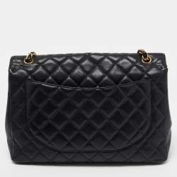 Pre Owned Chanel Black Quilted Caviar Leather Maxi Classic Single Flap Bag