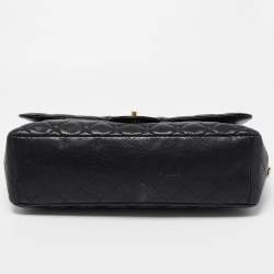 Pre Owned Chanel Black Quilted Caviar Leather Maxi Classic Single Flap Bag