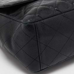 Pre Owned Chanel Black Quilted Caviar Leather Maxi Classic Single Flap Bag