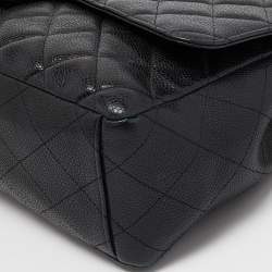 Pre Owned Chanel Black Quilted Caviar Leather Maxi Classic Single Flap Bag