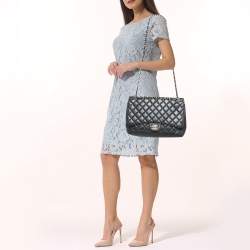 Pre Owned Chanel Black Quilted Caviar Leather Maxi Classic Single Flap Bag