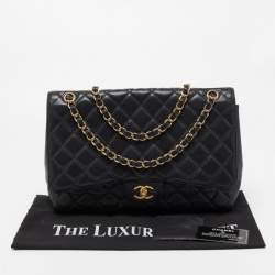 Pre Owned Chanel Black Quilted Caviar Leather Maxi Classic Single Flap Bag