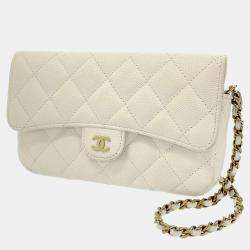 Chanel Classic Flap Phone Holder With Chain Dark Beige Caviar Gold