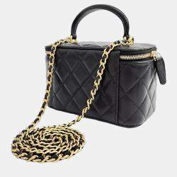 Pre Owned Chanel Lambskin Top Handle Vanity Bag