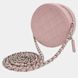 Pre Owned Chanel Pink Stitched Round Mini Cross Bag