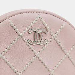 Pre Owned Chanel Pink Stitched Round Mini Cross Bag
