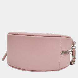 Pre Owned Chanel Pink Stitched Round Mini Cross Bag