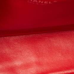 Pre Owned Chanel Red Patent Leather Chevron Jumbo Classic Flap Bag 