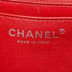 Pre Owned Chanel Red Patent Leather Chevron Jumbo Classic Flap Bag 