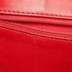 Pre Owned Chanel Red Patent Leather Chevron Jumbo Classic Flap Bag 