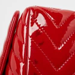Pre Owned Chanel Red Patent Leather Chevron Jumbo Classic Flap Bag 