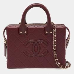 Chanel Burgundy Quilted Leather Vanity Case Box Bag Chanel