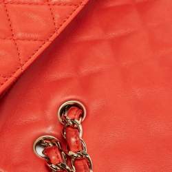 Pre Owned Chanel Red Quilted Lambskin Leather Jumbo Classic Single Flap Bag