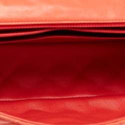 Pre Owned Chanel Red Quilted Lambskin Leather Jumbo Classic Single Flap Bag